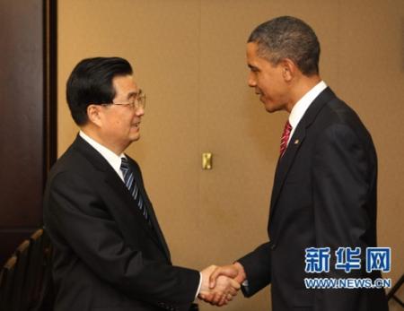 汉音对照 胡锦涛会晤奥巴马 强调统一对一国重