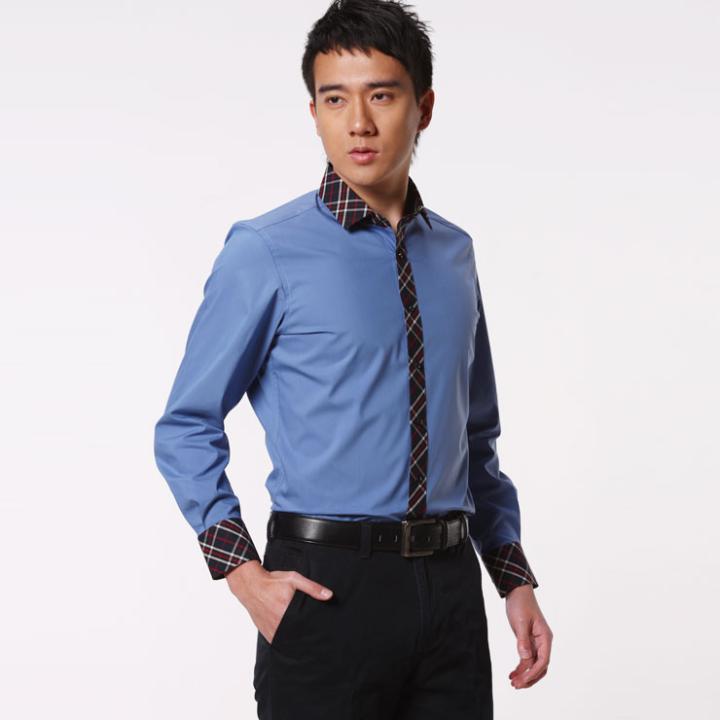 【DeepOcean深海】日式修身時尚小立領亮藍色長袖襯衫/D619LH