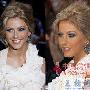 Julianne Hough 蓬松的头发自然的拢起在脑后，刘海分 发型_美丽顾问