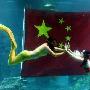 “美人鱼”和潜水员海底展巨型国旗贺国庆（图） 动物世界