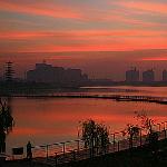 湖畔红霞图片 自然风光 风景图片