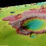 3D图像显示火星表面曾有洪流冲刷山谷的地区