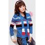 韩版针织毛衣（v领+围巾）QA-8392-蓝白条纹