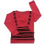 女童桃红色黑条纹T恤146-152CM