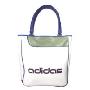 adidas阿迪达斯运动线条商标女士-环保-单肩-购物手拎包-E34323（米白/蓝/绿）
