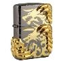 ZIPPO打火机 黑冰镀金盔甲两面雕刻金龙族部落 (凿边工艺 限量1000只 编号380 超重手感)