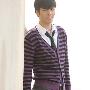 双色条纹对襟羊毛衫-S紫黑条17010102s