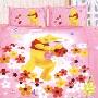 迪士尼纯棉斜纹活性印染双人床单四件套-柔情维尼 粉色