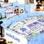 迪士尼纯棉斜纹活性印染双人床单四件套-6046-足球字母米奇 蓝色
