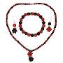 星座传奇－天然红玛瑙＋黑曜石套装（项链、手链、耳坠）－消除紧张情绪－红与黑