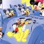 迪士尼纯棉斜纹活性印染单人床单三件套-米奇与狗 蓝色