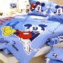 迪士尼纯棉斜纹活性印染单人床单三件套-帆船米奇 蓝色