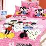 迪士尼纯棉斜纹活性印染单人床单三件套-浪漫米奇 粉色