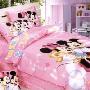 迪士尼纯棉斜纹活性印染单人床单三件套-快乐米奇 粉色