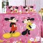 迪士尼纯棉斜纹活性印染单人床单三件套-甜蜜米奇 粉色