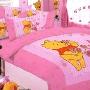 迪士尼纯棉斜纹活性印染单人床单三件套-6056-鲜花维尼 粉色