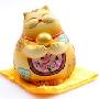 SaSa-树脂台湾手绘摆件--金色桃花肥肥猫存钱罐