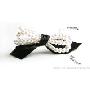 Bifing比菲-日韩版发饰--黑色印花布珍珠蝴蝶结发夹