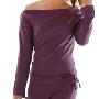 沐琅09新款韩版时尚抽绳阔领长袖绛紫色瑜伽服上衣 N991441-P (XL）