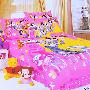 迪士尼纯棉斜纹活性印染双人床单四件套-PE741-粉色
