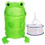 青苇尼龙储物桶+单层晒衣篮-青蛙绿色