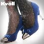 〓实拍〓韩国圆头Kvoll镶钻高跟浅口麓皮单鞋★D3863蓝色