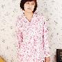梦蝶诗春款睡衣 纯棉翻领长袖家居服两件套装 送妈妈/老婆6198