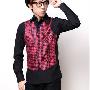 PPZ男装正品 春装假马夹式格子图案韩版男长袖衬衫 红黑MSCY-05