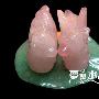 *约65MM长天然粉晶鸳鸯东陵玉荷叶片摆件