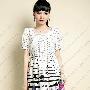 2010春ANNA SUI米兰发布会同款 时尚黑白条纹印花连衣裙 10022529