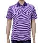 鄂尔多斯纯棉男士紫色细条纹短袖POLO衫
