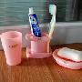 特惠套装 日本直送 LEAF牙具整理架+沥水皂盒+漱口杯 粉色