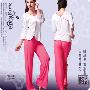 瑜珈服 路伊梵 2010春季V领T恤长裤健身服 瑜伽服套装5513白/玫红