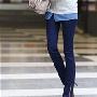 NZ026#秋季新款超显瘦拉链裤管深蓝牛仔裤