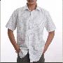 LESMART商务系列 男士白底黑方格纯棉短袖衬衫