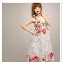 大热畅销夏日风采花卉饶颈长版连衣裙E2541#（有内衬） 白色