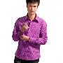 OLOMO欧莱诺 修身版全棉条纹衬衫 紫底粉条
