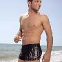 金格尔男式平角游泳裤〓1822黑底白图案