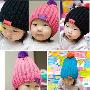 韩版最新儿童糖果线帽针织毛线帽 潮爆可爱 黑色
