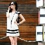 2010夏装新款专柜正品OL职业黑白短袖韩版高贵拼色修身连衣裙