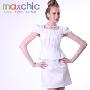 Maxchic专柜夏海报款奢华优雅系列荷叶边立体修身短袖连衣裙白色