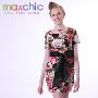 Maxchic专柜正品绝美奢华优雅系列清雅花香圆领修身连衣裙
