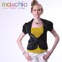 Maxchic专柜正品奢华优雅系列OL必备精品唯美胸花短袖夏装外套黑
