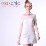 Maxchic专柜正品绝美爆款奢华优雅系列透视白色唯美真丝连衣裙