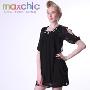 限量极品Maxchic爆款奢华优雅黑色水钻真丝雪纺压褶连衣裙