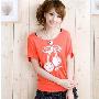 2010韩版女装 米娜推荐新款 可爱印花樱桃蝙蝠袖T恤4色入