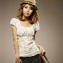 2010夏装新款 蕾丝针织棉个性交叉抽绳短袖T恤JY266