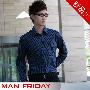 Man Friday正品时尚休闲衬衫 时尚多袋斜裁深蓝色长袖衬衣