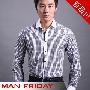 ManFriday经典蓝白格时尚都市休闲衬衫/衬衣