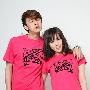 BUNNYHOP 今夏最新款的甜蜜圆领休闲情侣装T恤   FD5004#  玖红色